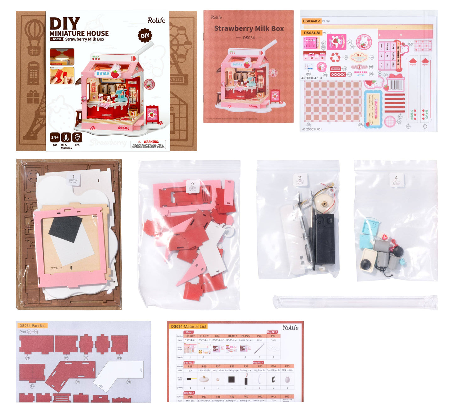 Strawberry Milk Box ROBOTIME Rolife DIY Miniature House