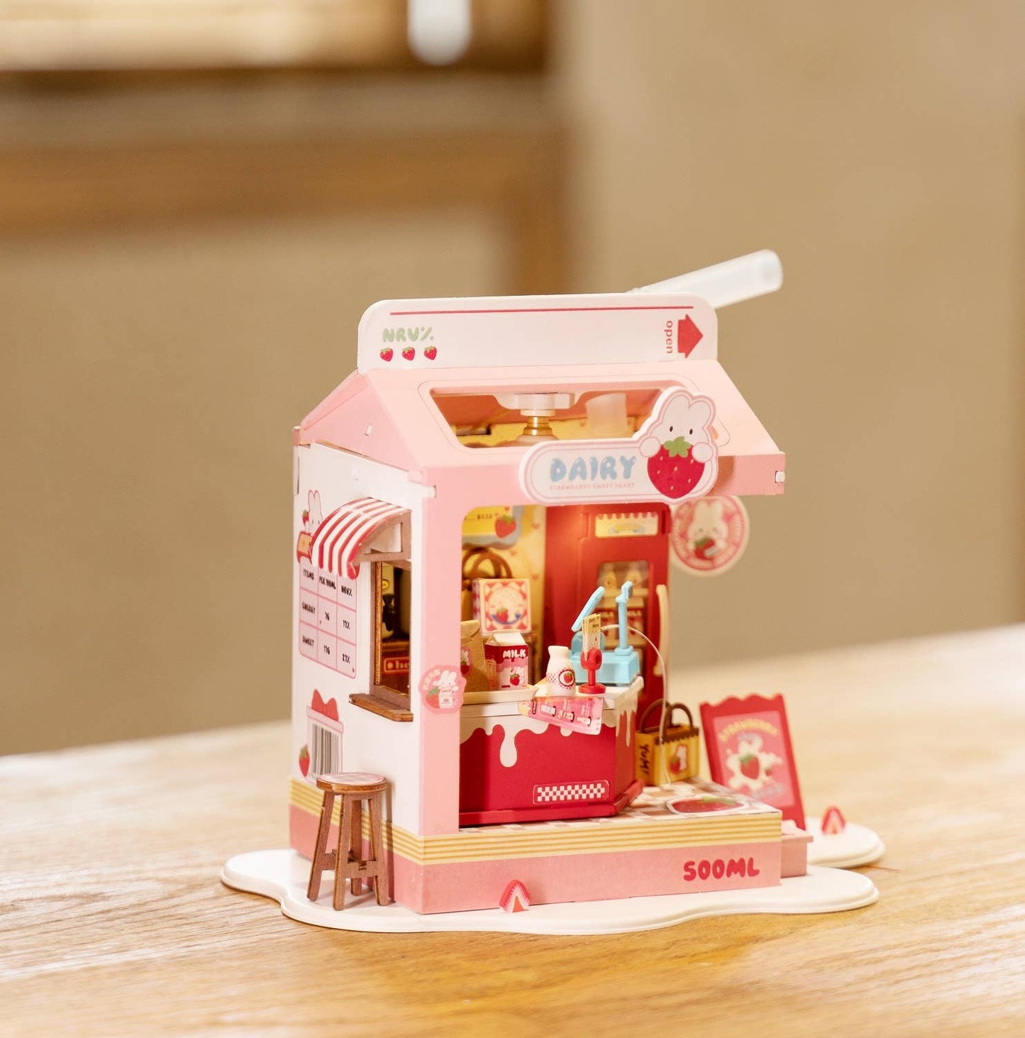 Strawberry Milk Box ROBOTIME Rolife DIY Miniature House