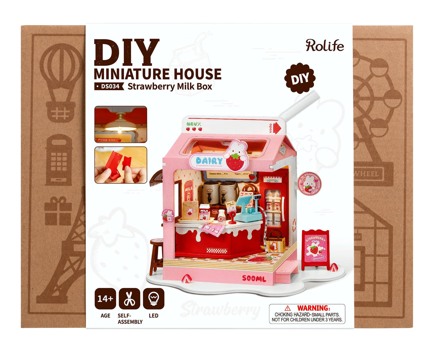 Strawberry Milk Box ROBOTIME Rolife DIY Miniature House