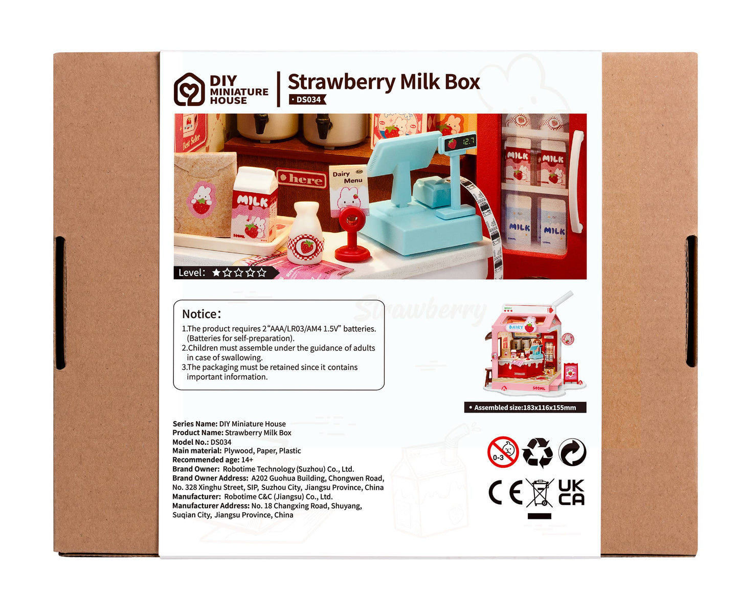 Strawberry Milk Box ROBOTIME Rolife DIY Miniature House