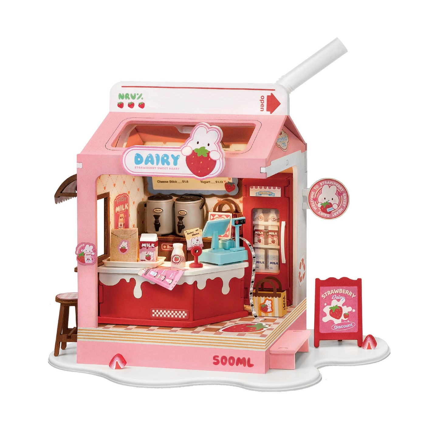 Strawberry Milk Box ROBOTIME Rolife DIY Miniature House