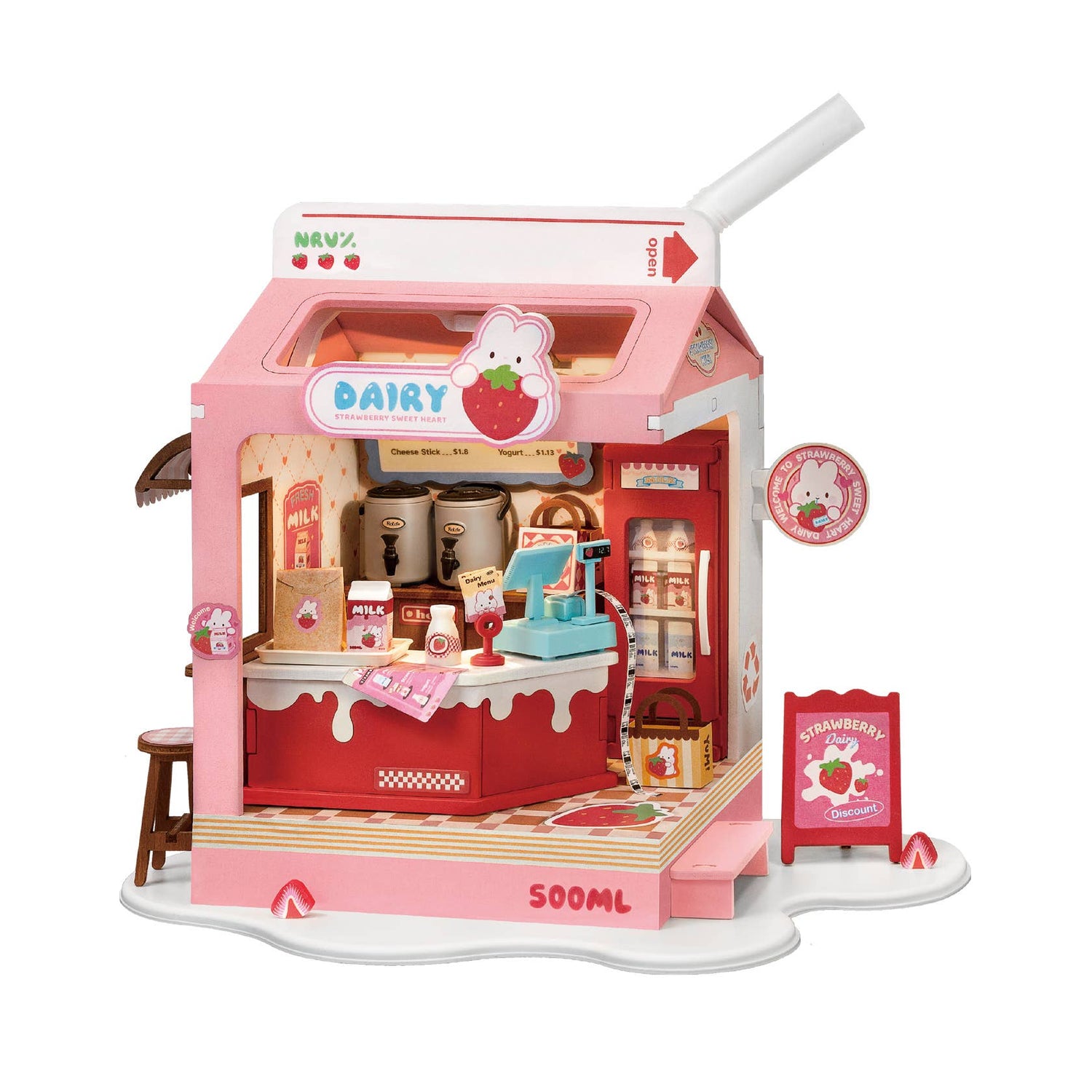Strawberry Milk Box ROBOTIME Rolife DIY Miniature House