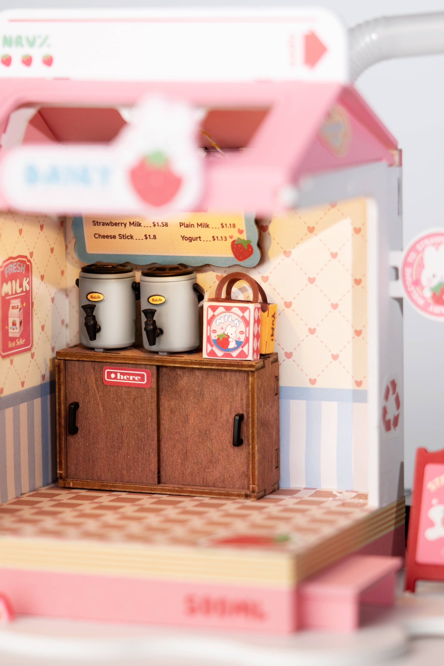 Strawberry Milk Box ROBOTIME Rolife DIY Miniature House